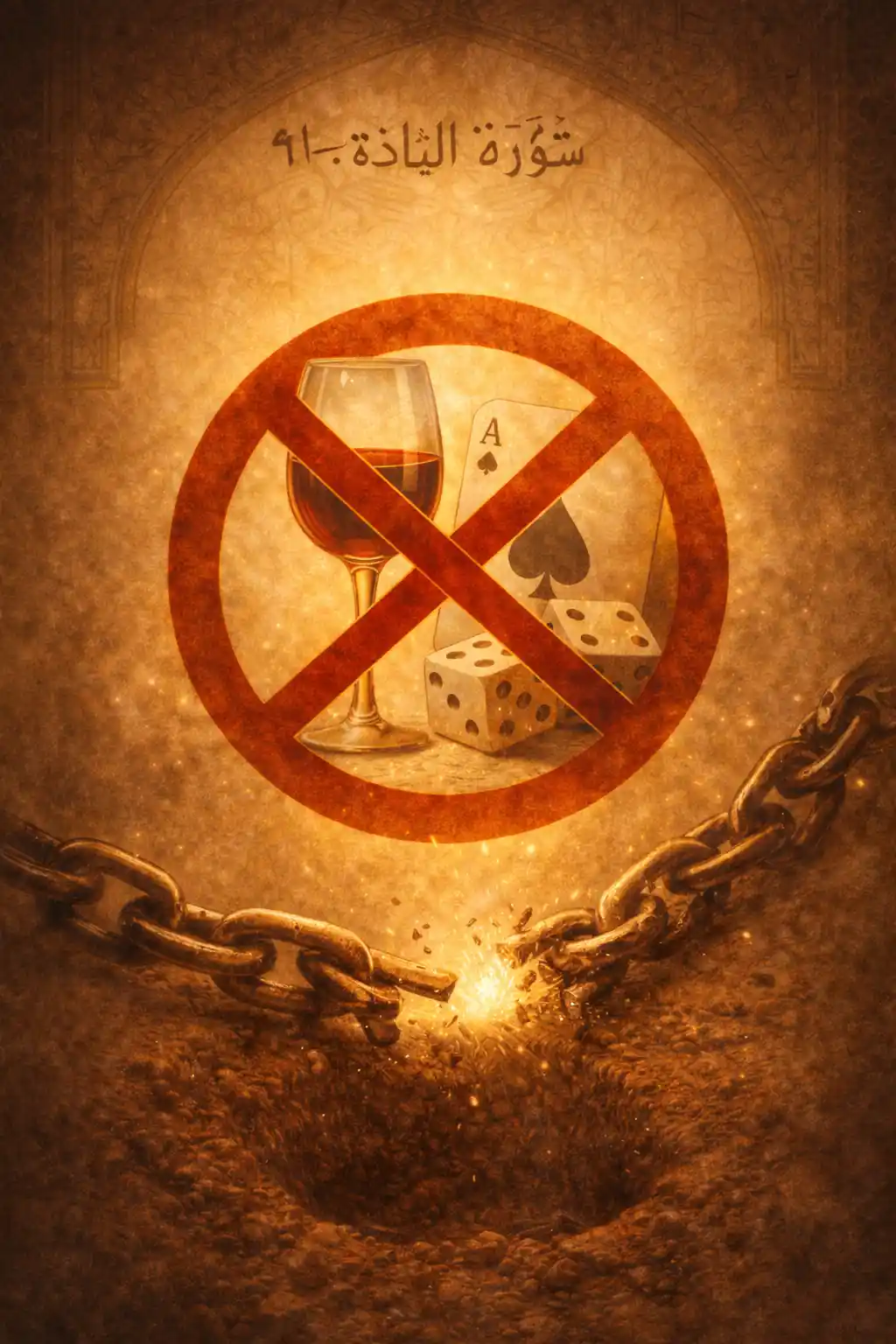 Illustration for 5:90–91 — Avoid intoxicants and gambling; break the chain of addiction.