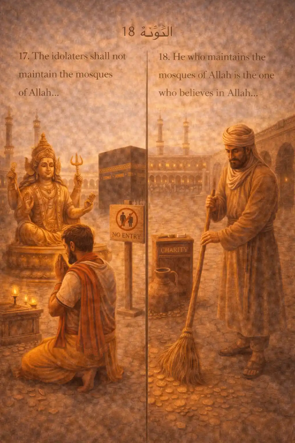 Illustrations for Surah At-Tawbah 9:17–18 (who maintains the mosques)