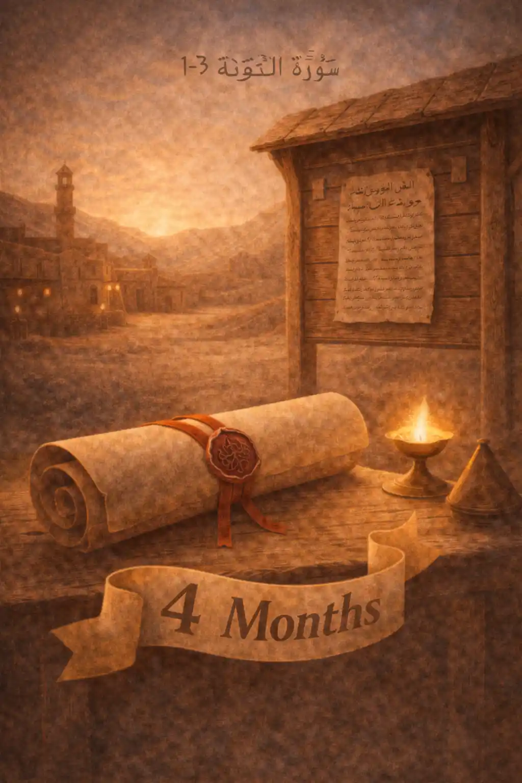 Illustration for Surah At-Tawbah 9:1–3 (public declaration, 4 months)